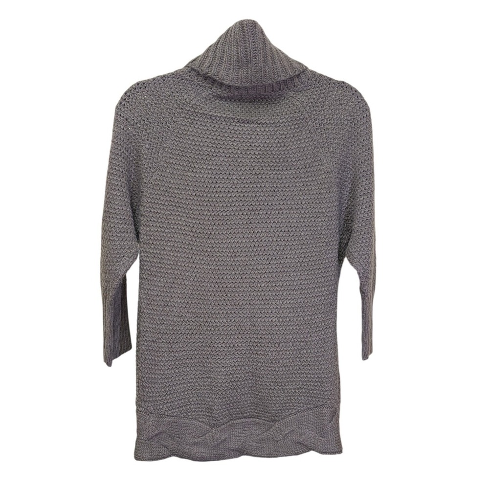 LOFT Small Taupe Alpaca Wool Cable Knit Cowl Neck Chunky Tunic Sweater Chic Cozy - Picture 4 of 7